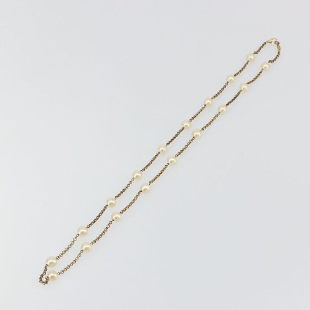 Chanel Pearl Station Metal And Faux Pearl Gold Metal Necklace Jewelry